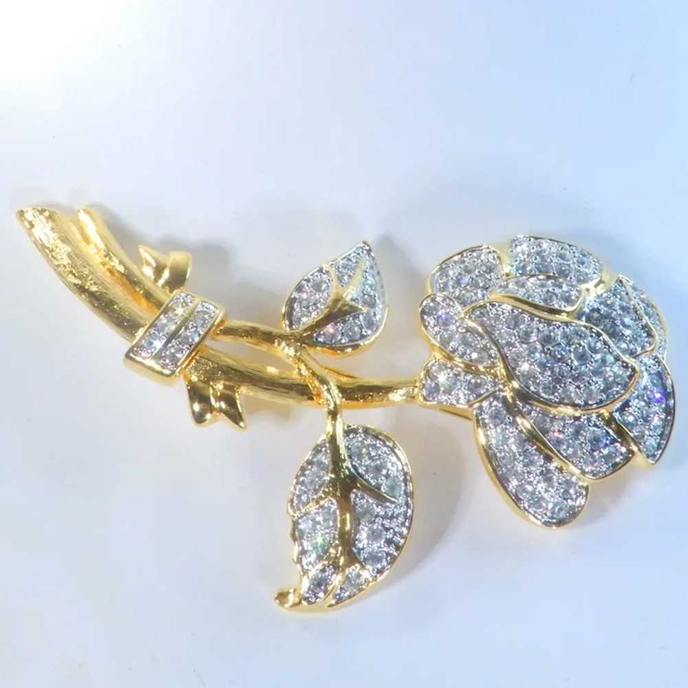 Nolan Miller Crystal Pave Rose Flower Brooch Pin … - image 2