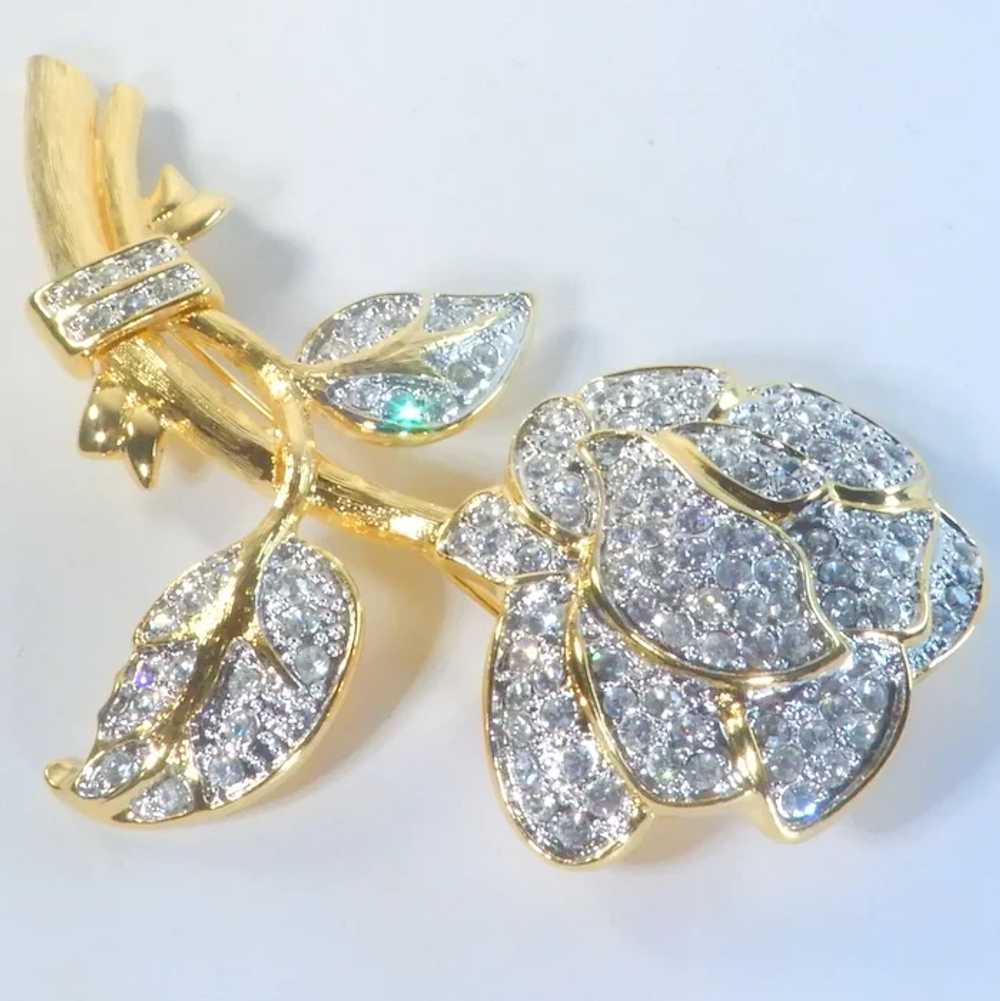 Nolan Miller Crystal Pave Rose Flower Brooch Pin … - image 3