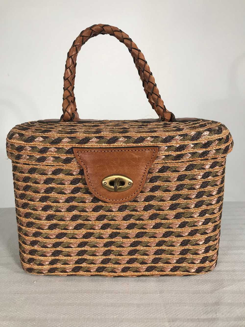 Eric Javits Woven Raffia, Cord & Leather Handbag - image 1