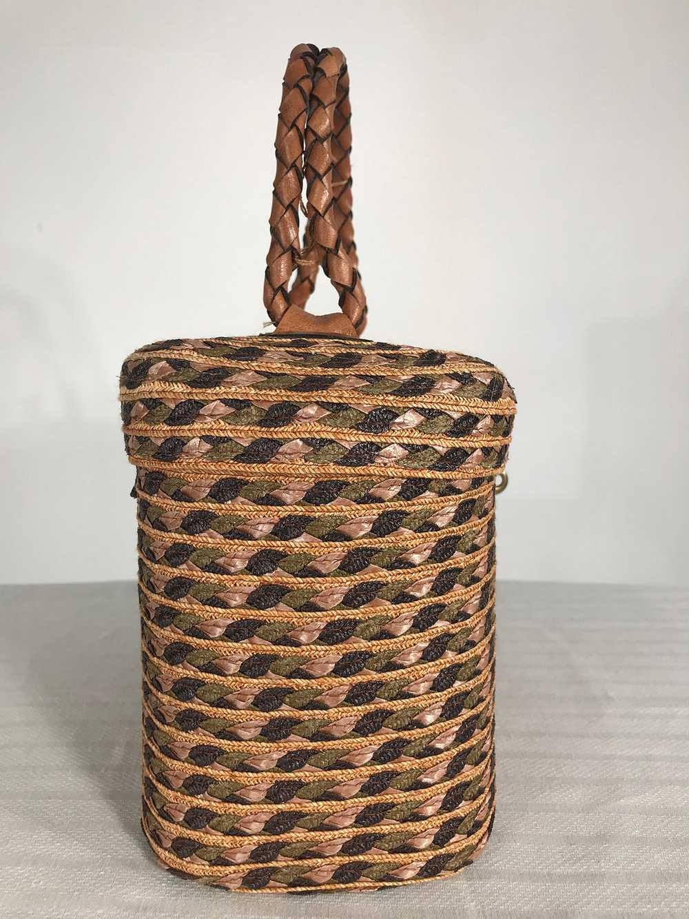 Eric Javits Woven Raffia, Cord & Leather Handbag - image 3