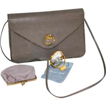 Judith Leiber Cream Colored Karung Handbag With Rose Quartz 