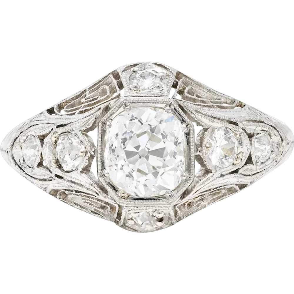 Art Deco 1.11 CTW Old Mine Diamond Platinum Engag… - image 1
