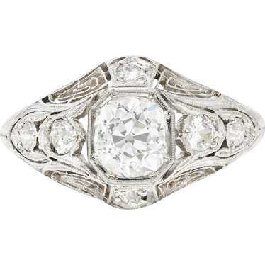 Art Deco 1.11 CTW Old Mine Diamond Platinum Engag… - image 1