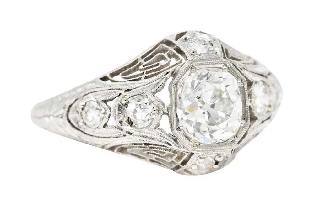 Art Deco 1.11 CTW Old Mine Diamond Platinum Engag… - image 2
