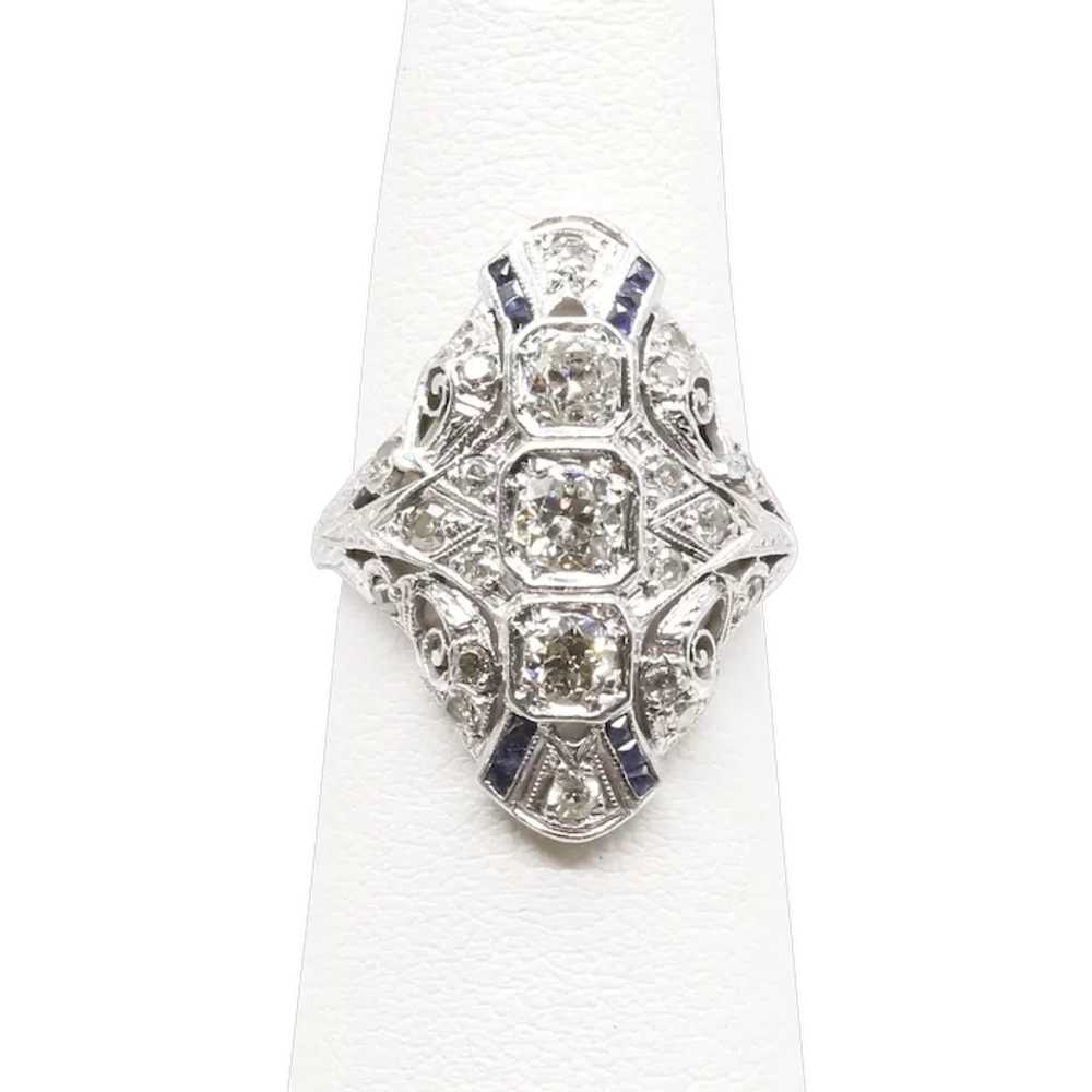 Lady's Platinum Art Deco Diamond & Sapphire Ring - image 1