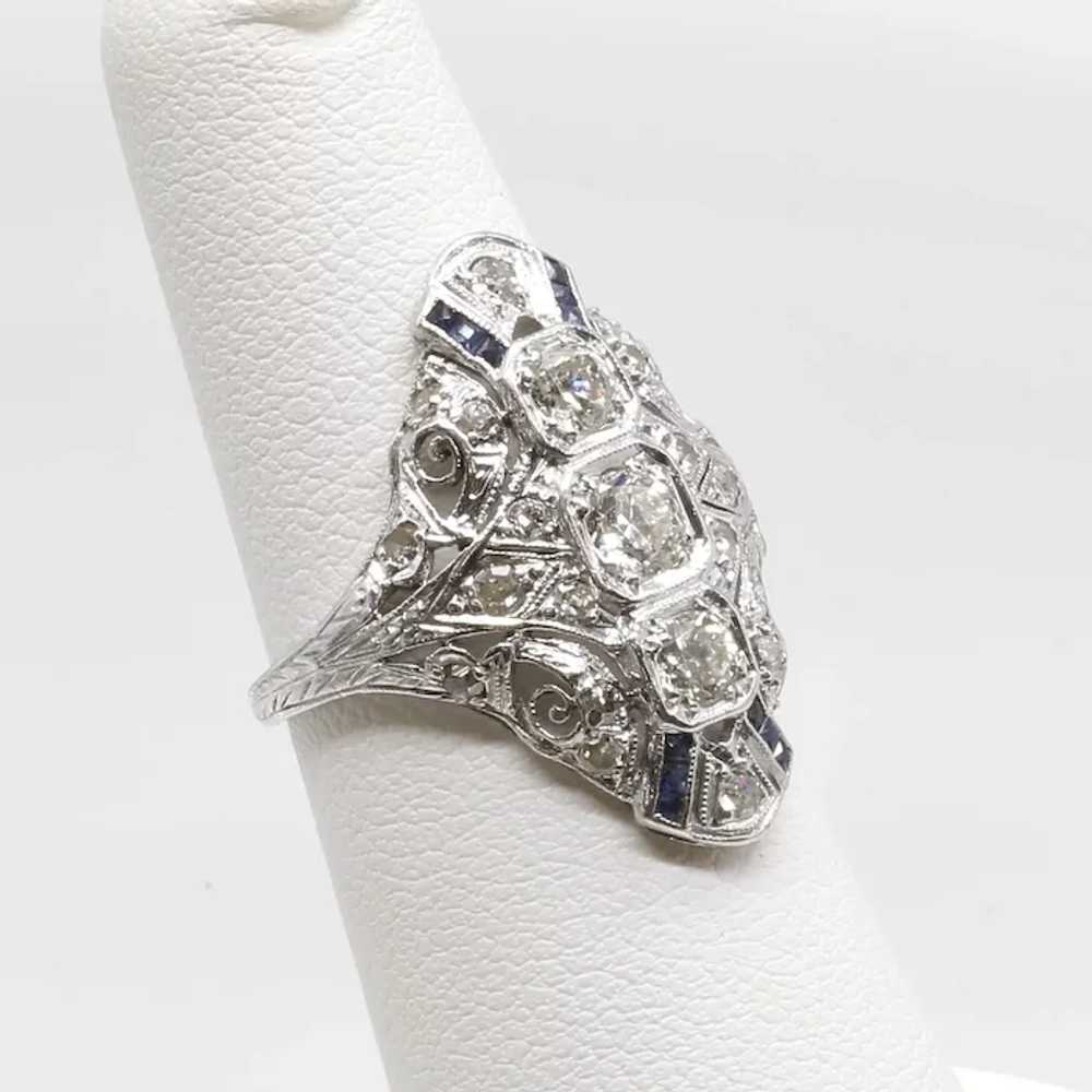 Lady's Platinum Art Deco Diamond & Sapphire Ring - image 2