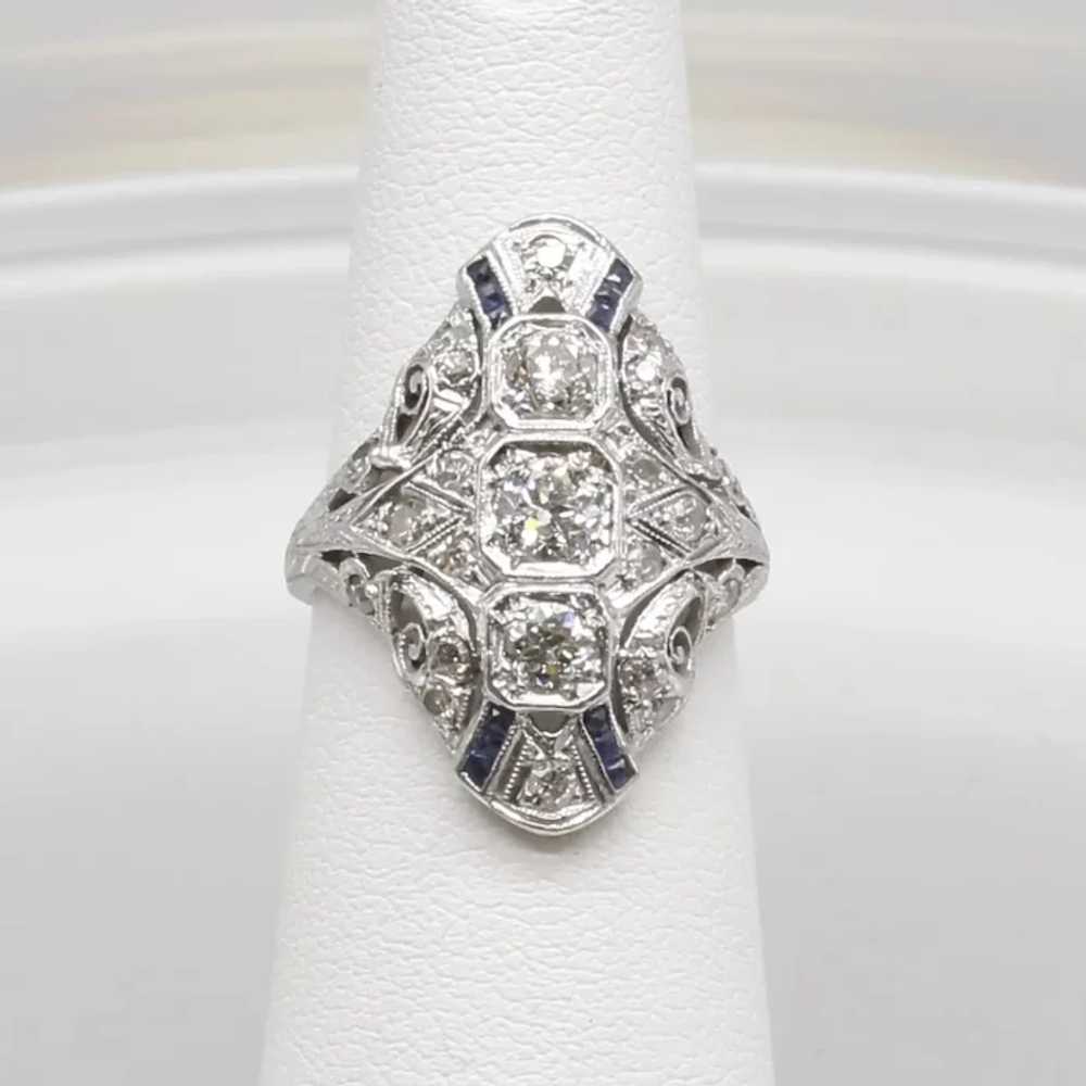 Lady's Platinum Art Deco Diamond & Sapphire Ring - image 3