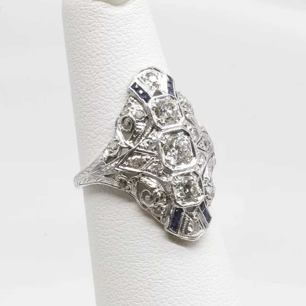 Lady's Platinum Art Deco Diamond & Sapphire Ring - image 4