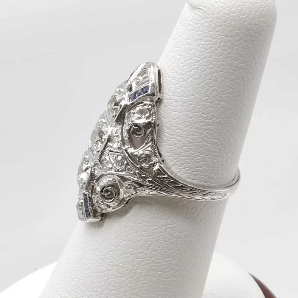 Lady's Platinum Art Deco Diamond & Sapphire Ring - image 5
