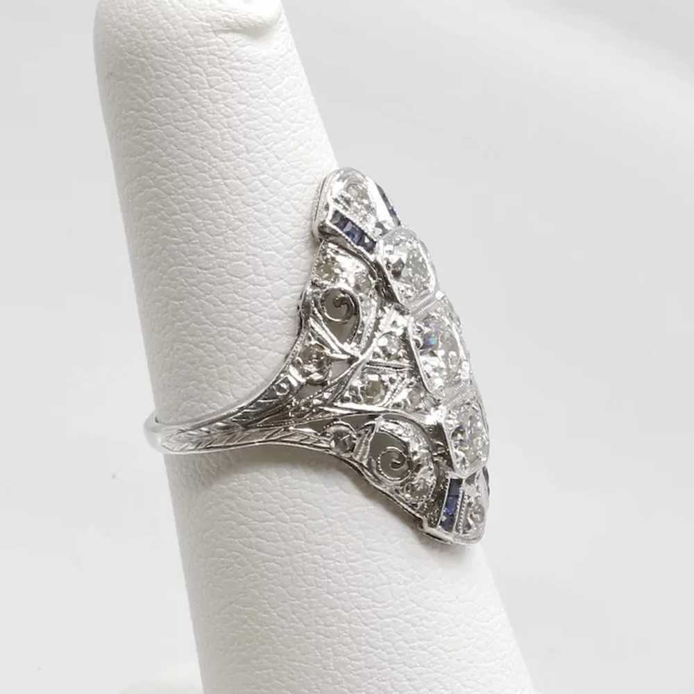 Lady's Platinum Art Deco Diamond & Sapphire Ring - image 6