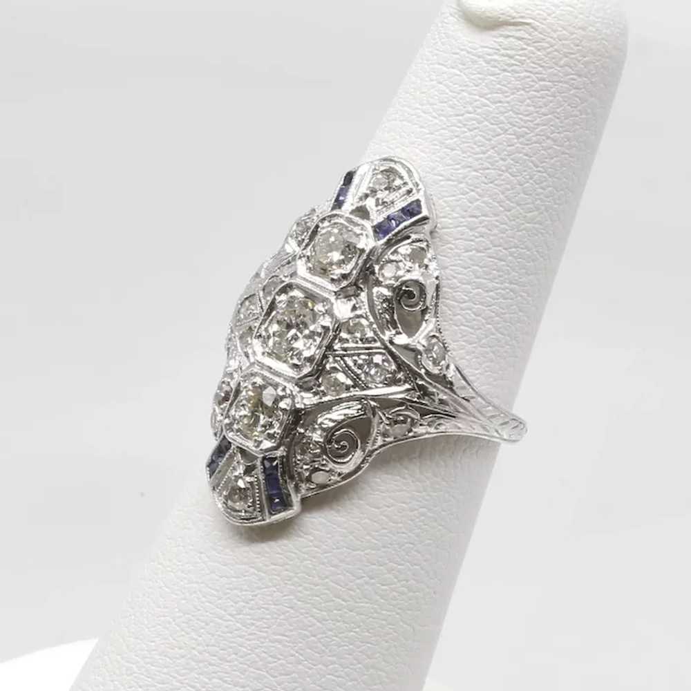 Lady's Platinum Art Deco Diamond & Sapphire Ring - image 7