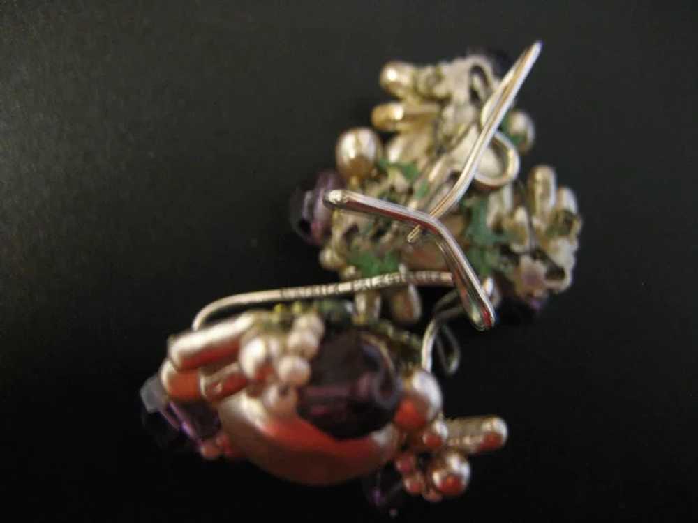 Vintage Wingback Silver Tone Purple Bead Earrings - image 3