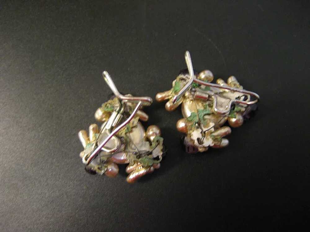 Vintage Wingback Silver Tone Purple Bead Earrings - image 4
