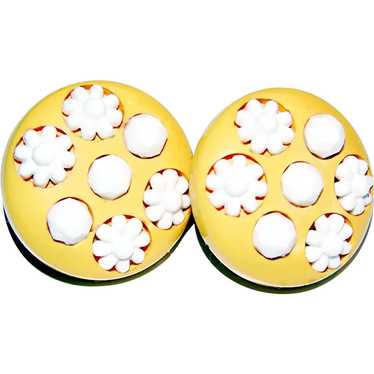 SUNSHINE YELLOW Bakelite Earrings with Inset WHITE