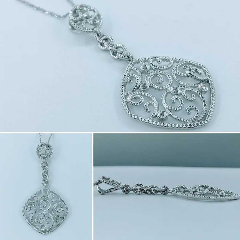 Lovely Diamond & 14K White Gold Pendant Necklace - image 2