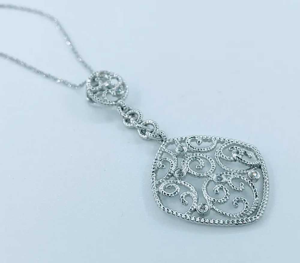 Lovely Diamond & 14K White Gold Pendant Necklace - image 3