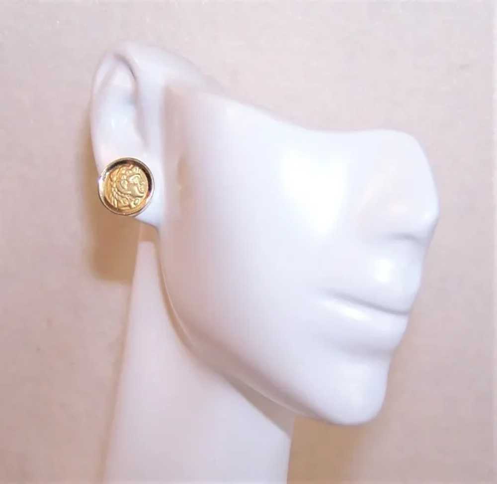 14K Gold Stud Earrings - Mexican Aztec Incan Chie… - image 3