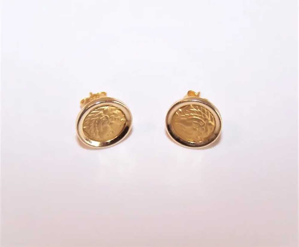 14K Gold Stud Earrings - Mexican Aztec Incan Chie… - image 4