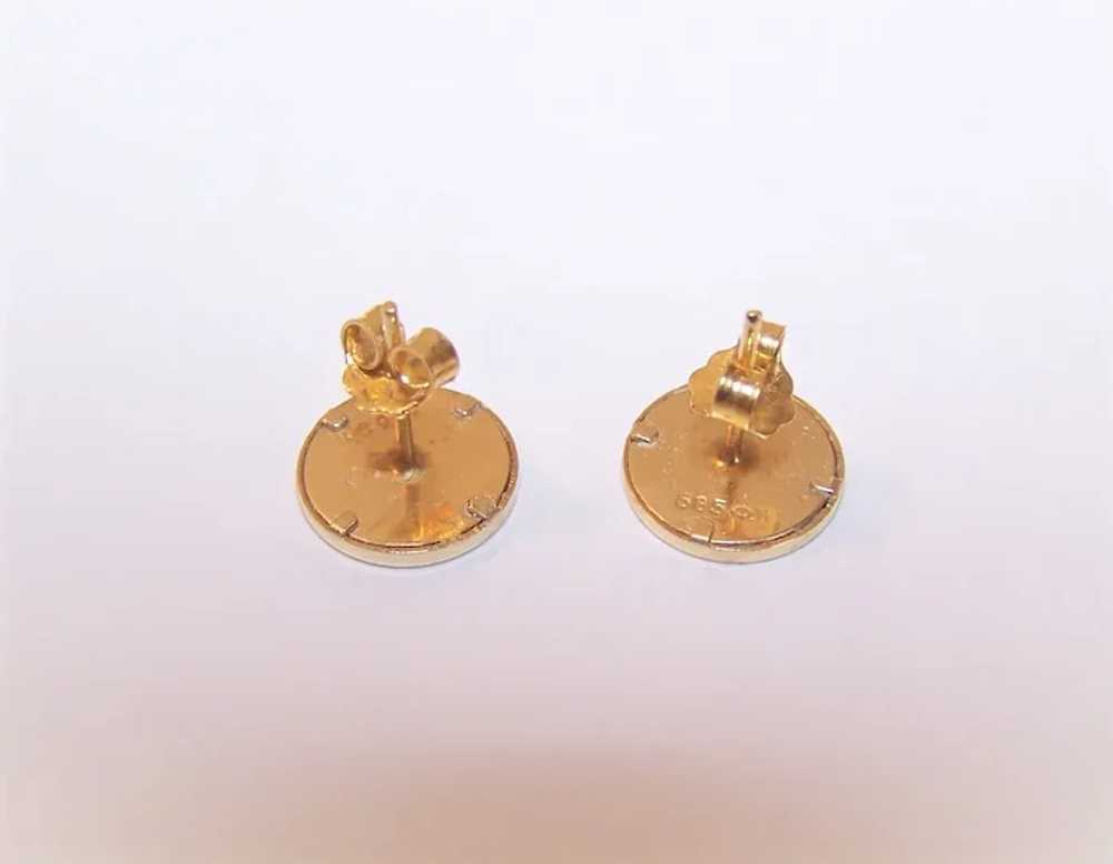 14K Gold Stud Earrings - Mexican Aztec Incan Chie… - image 7