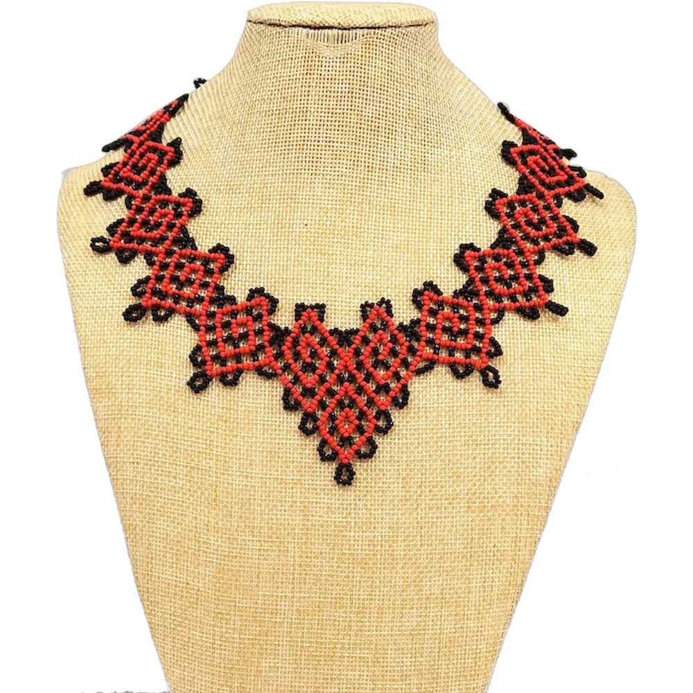 Original handcrafted beaded collar necklace in et… - image 1