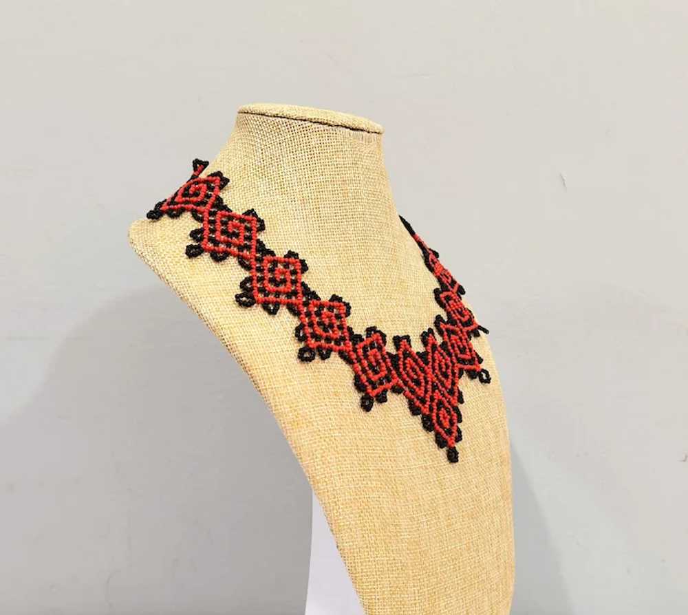 Original handcrafted beaded collar necklace in et… - image 2