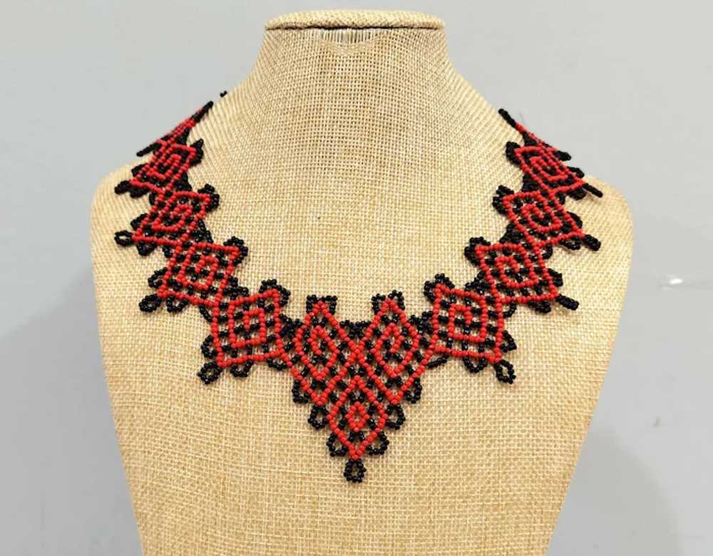 Original handcrafted beaded collar necklace in et… - image 4