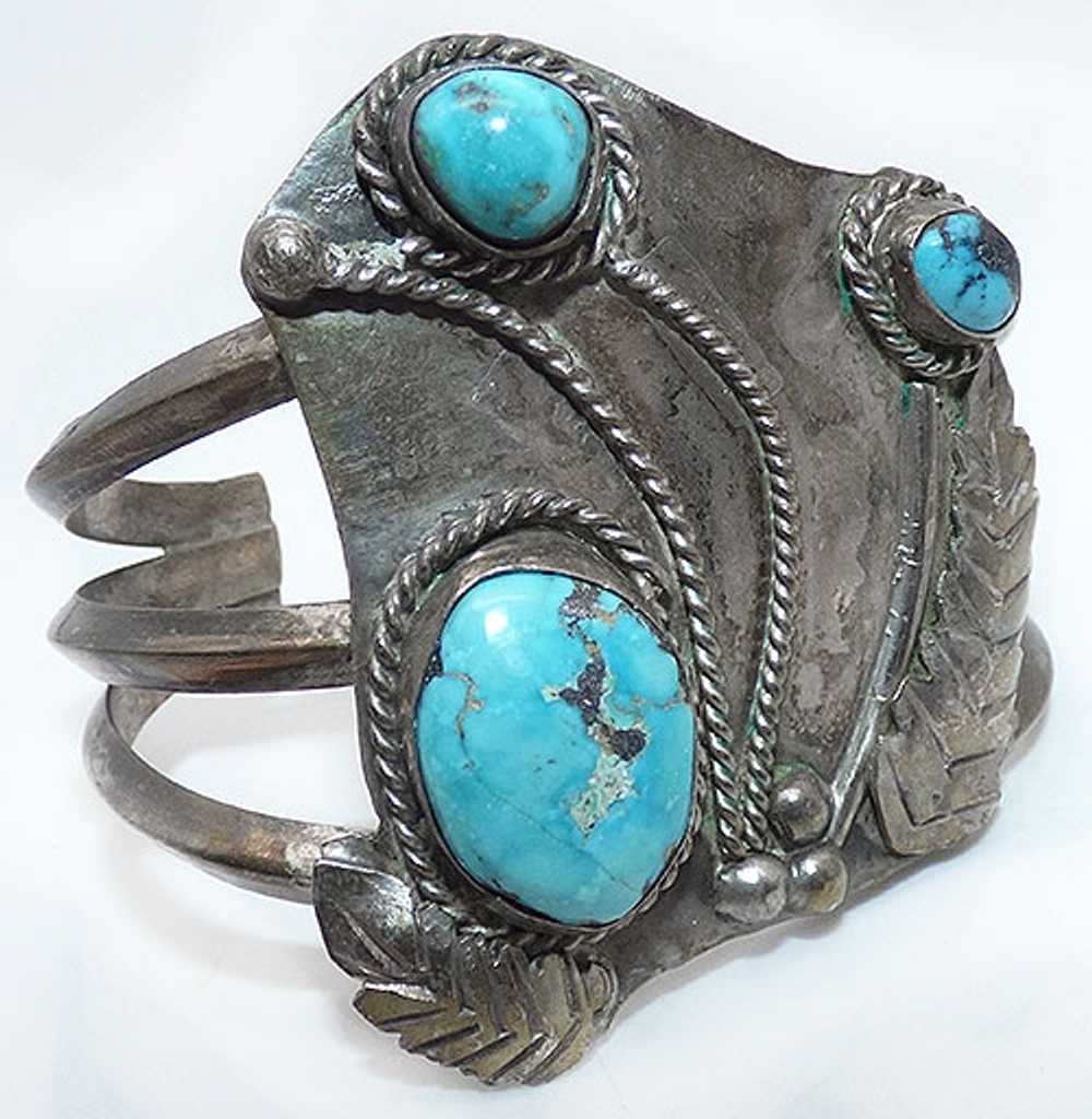 Navajo Old Pawn Sterling Turquoise Bracelet - image 1