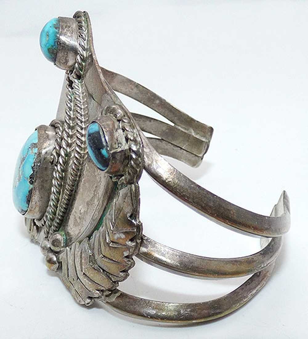 Navajo Old Pawn Sterling Turquoise Bracelet - image 2
