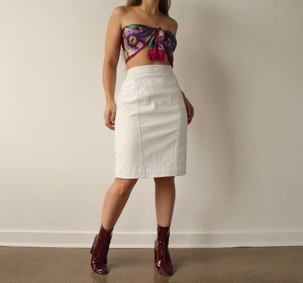Vintage Pure White Leather Skirt - W29 - image 3