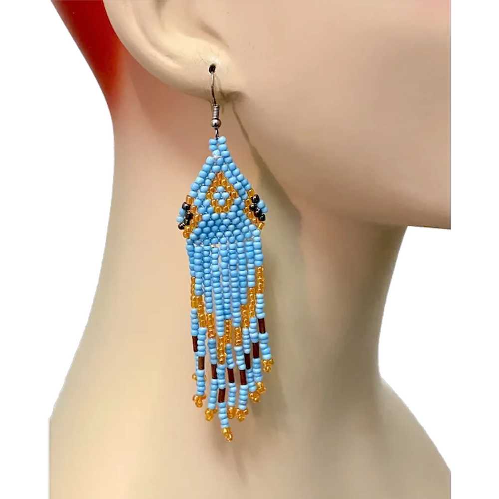 Turquoise Earrings, Beaded Dangles, Vintage Earri… - image 1