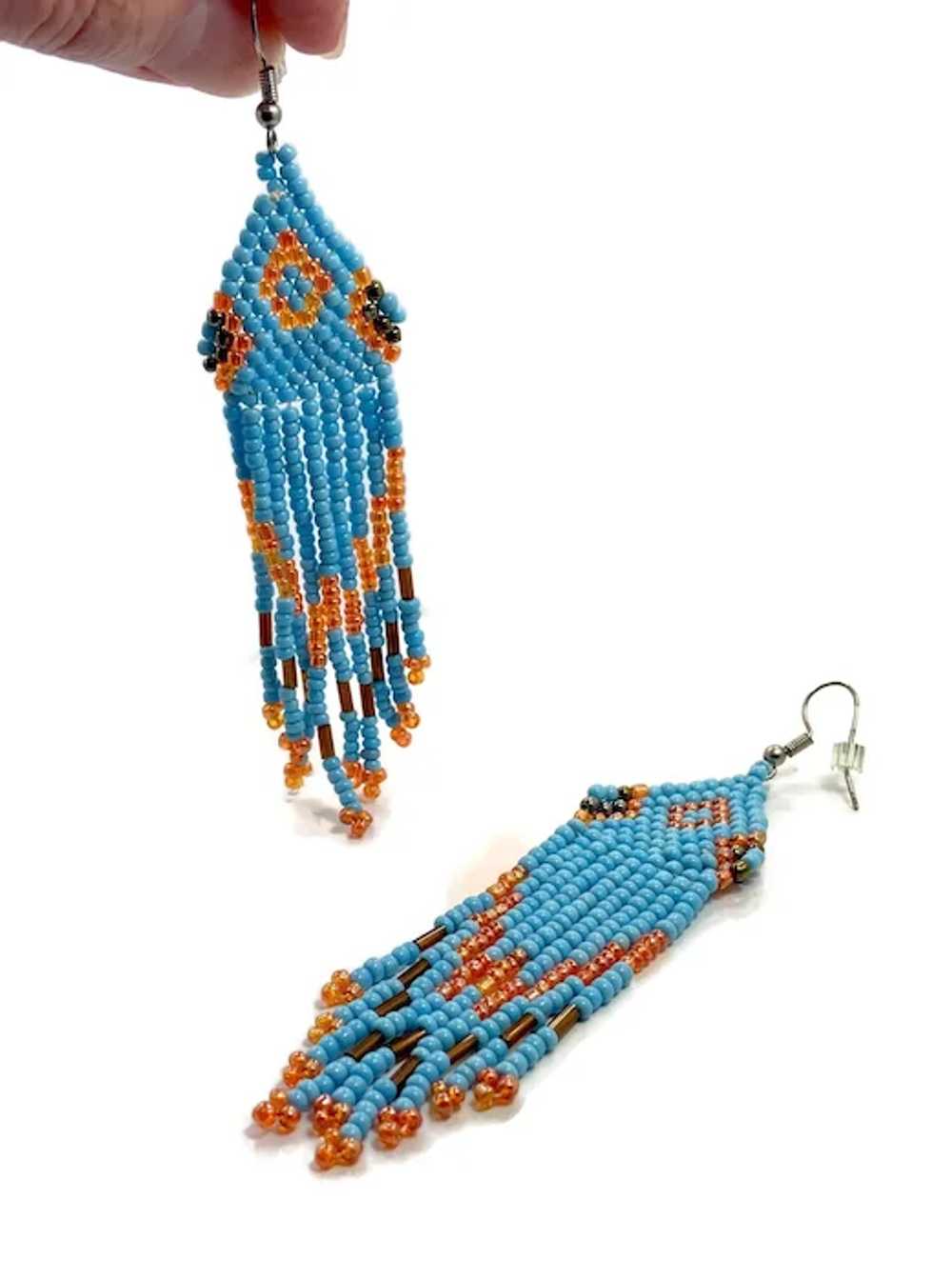 Turquoise Earrings, Beaded Dangles, Vintage Earri… - image 3