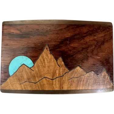 Kenneth Reid Belt Buckle Inlaid Wood Stone & Bras… - image 1