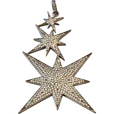 Huge Sterling Silver Stars Diamond Pendant - image 1