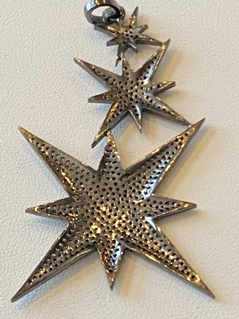 Huge Sterling Silver Stars Diamond Pendant - image 3