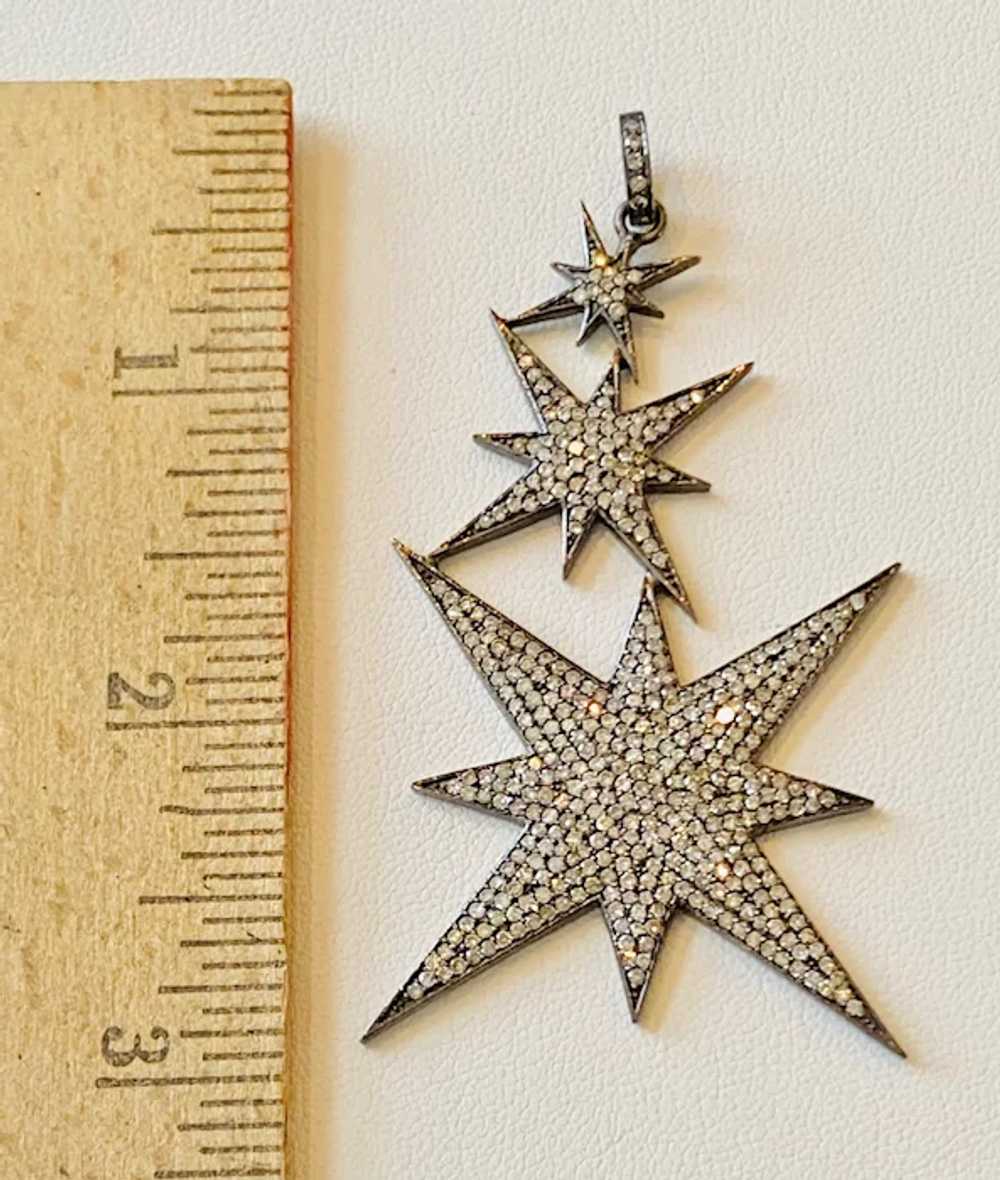 Huge Sterling Silver Stars Diamond Pendant - image 4