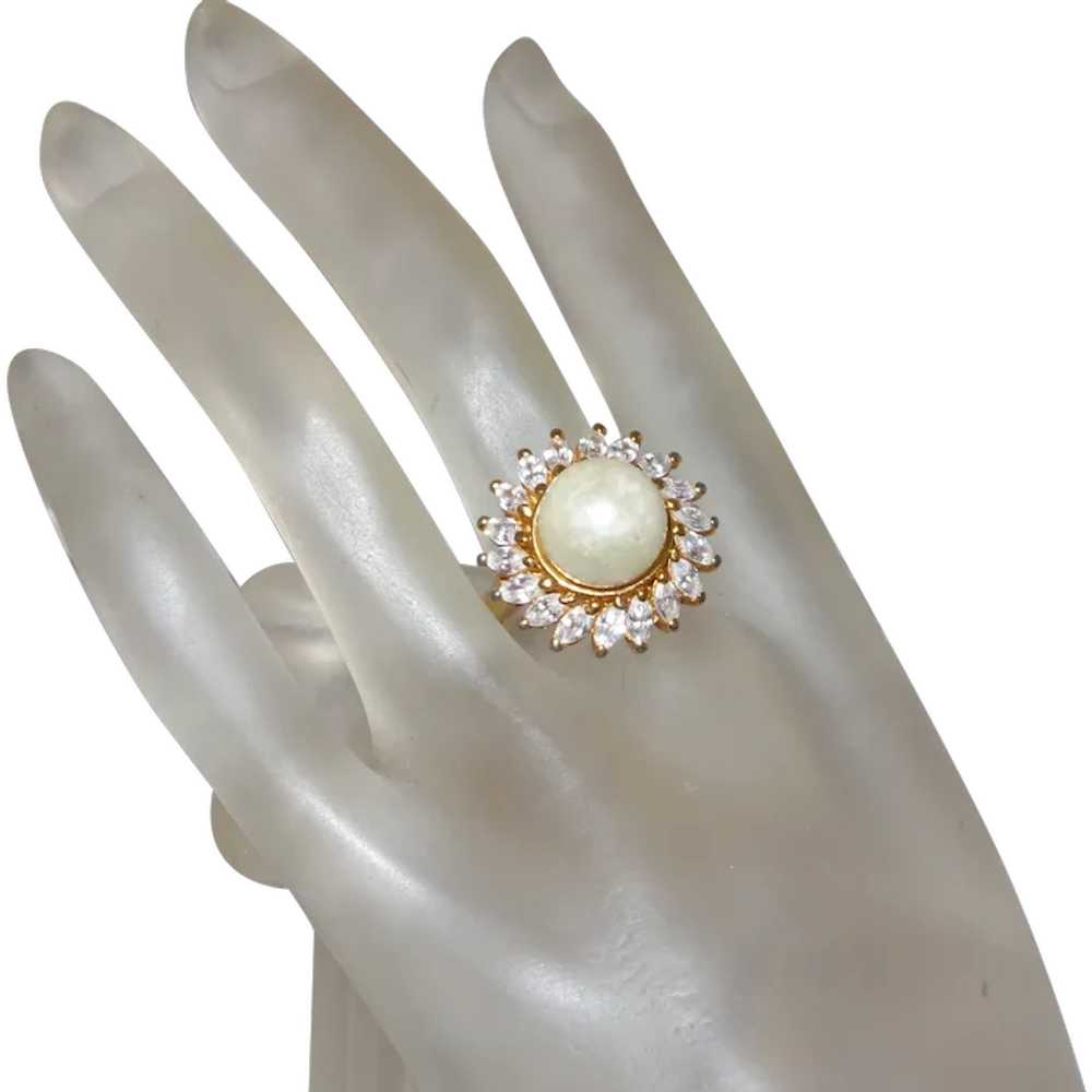 Faux Pearl Ring with Rhinestones - image 1