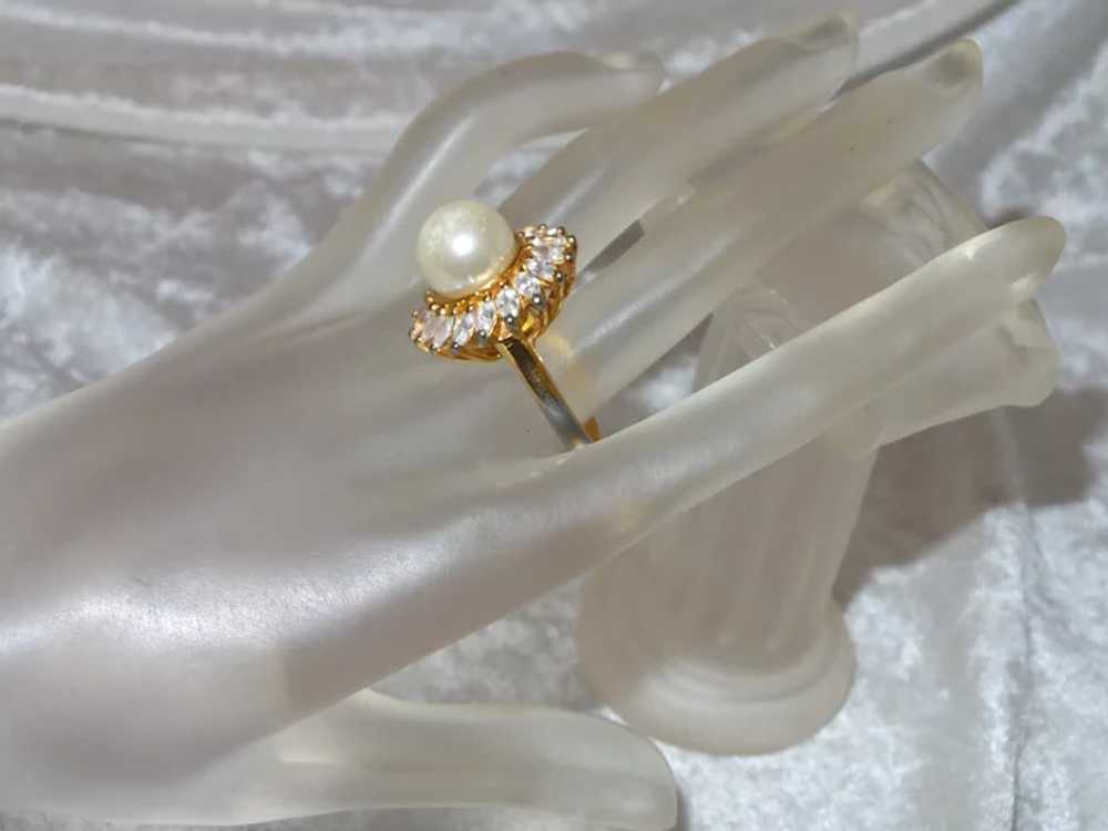 Faux Pearl Ring with Rhinestones - image 3