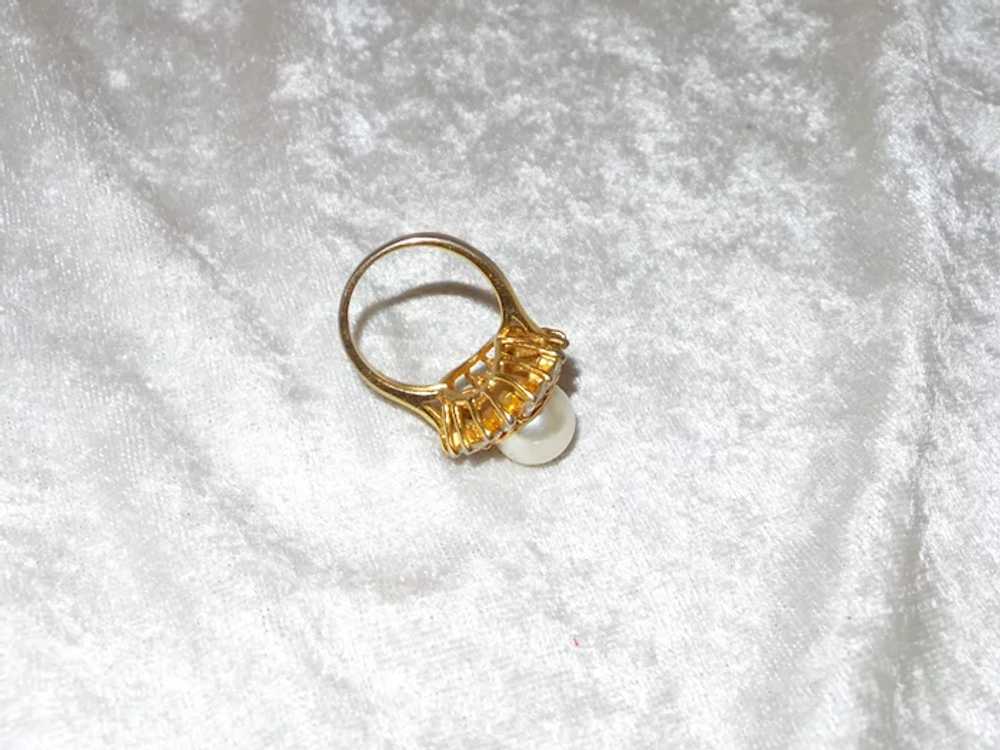 Faux Pearl Ring with Rhinestones - image 4