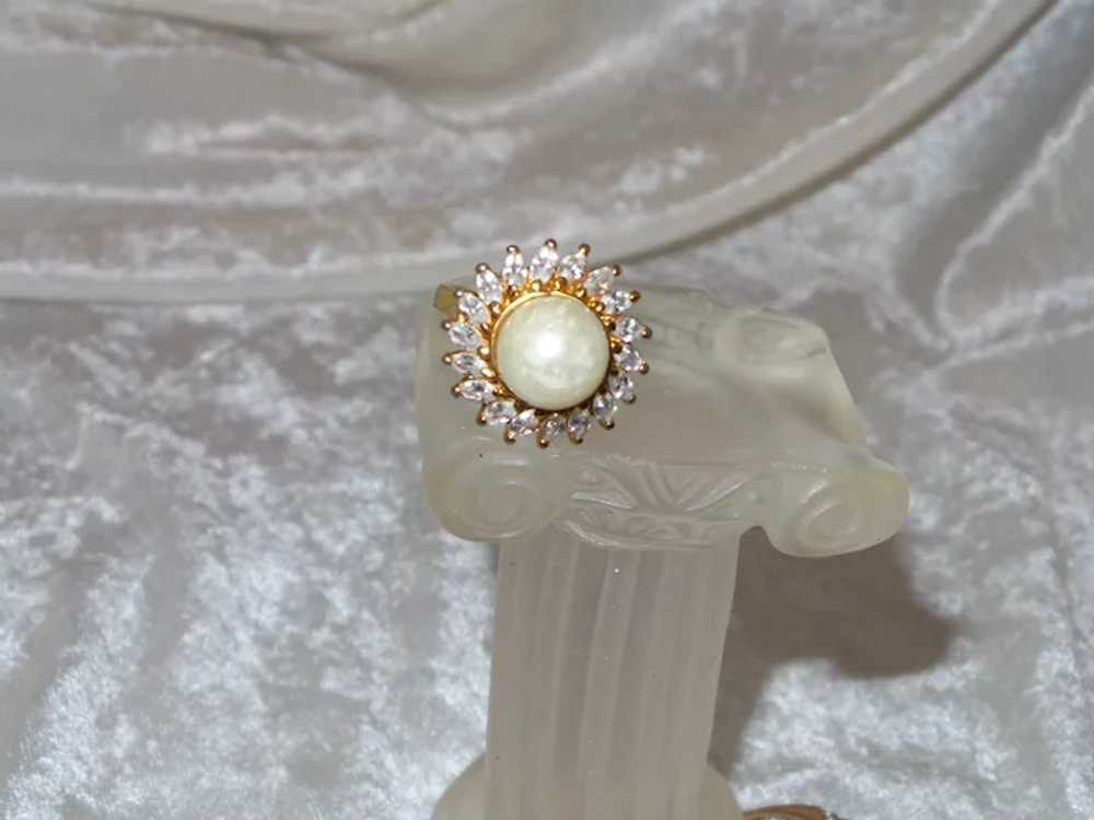 Faux Pearl Ring with Rhinestones - image 5