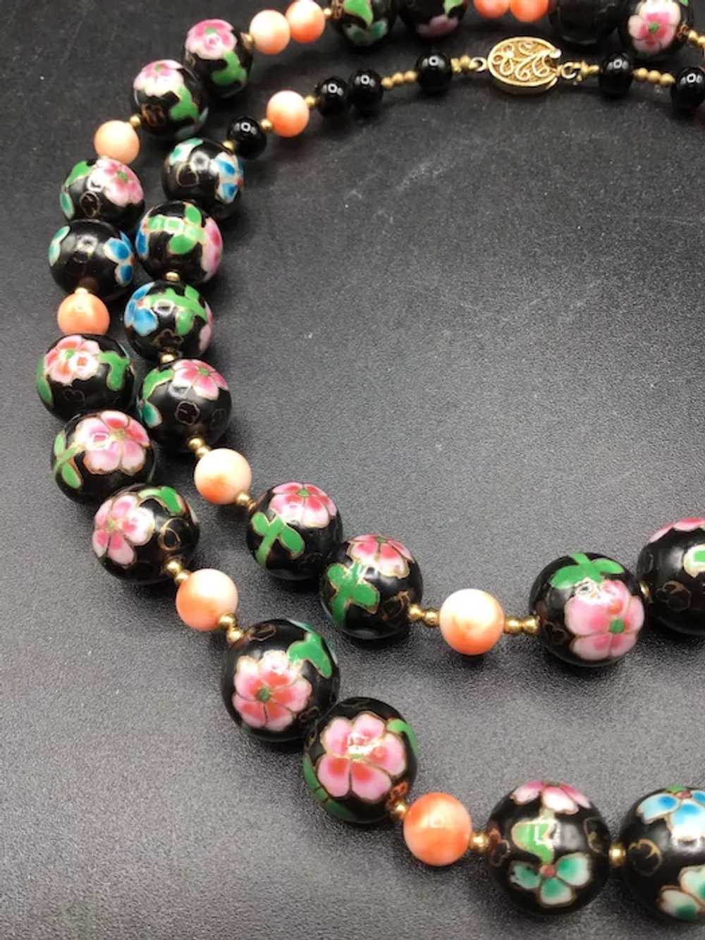 Cloisonne Pink Coral Necklace Chinese Export Ster… - image 2