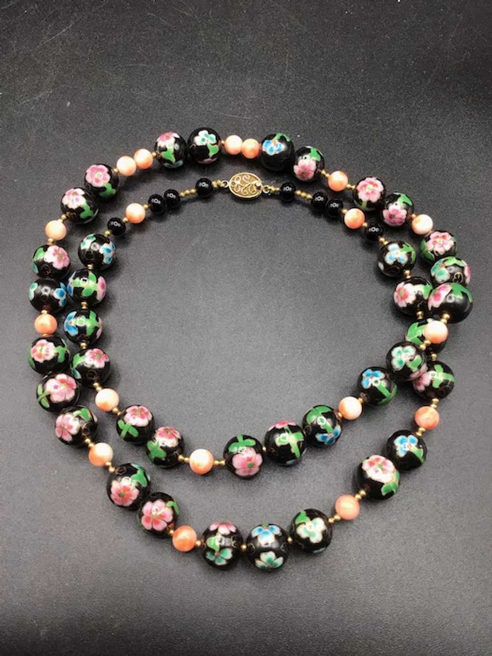 Cloisonne Pink Coral Necklace Chinese Export Ster… - image 4