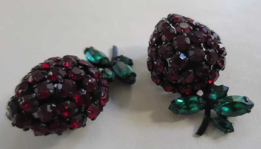 Luscious Deep Red Rhinestone Strawberries and Gre… - image 2