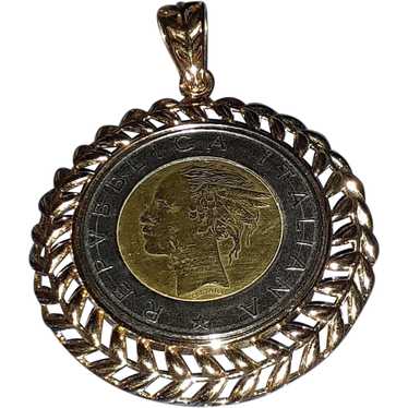 Gold Florentine Coin Necklace / Pendant, Pure Gold 18mm