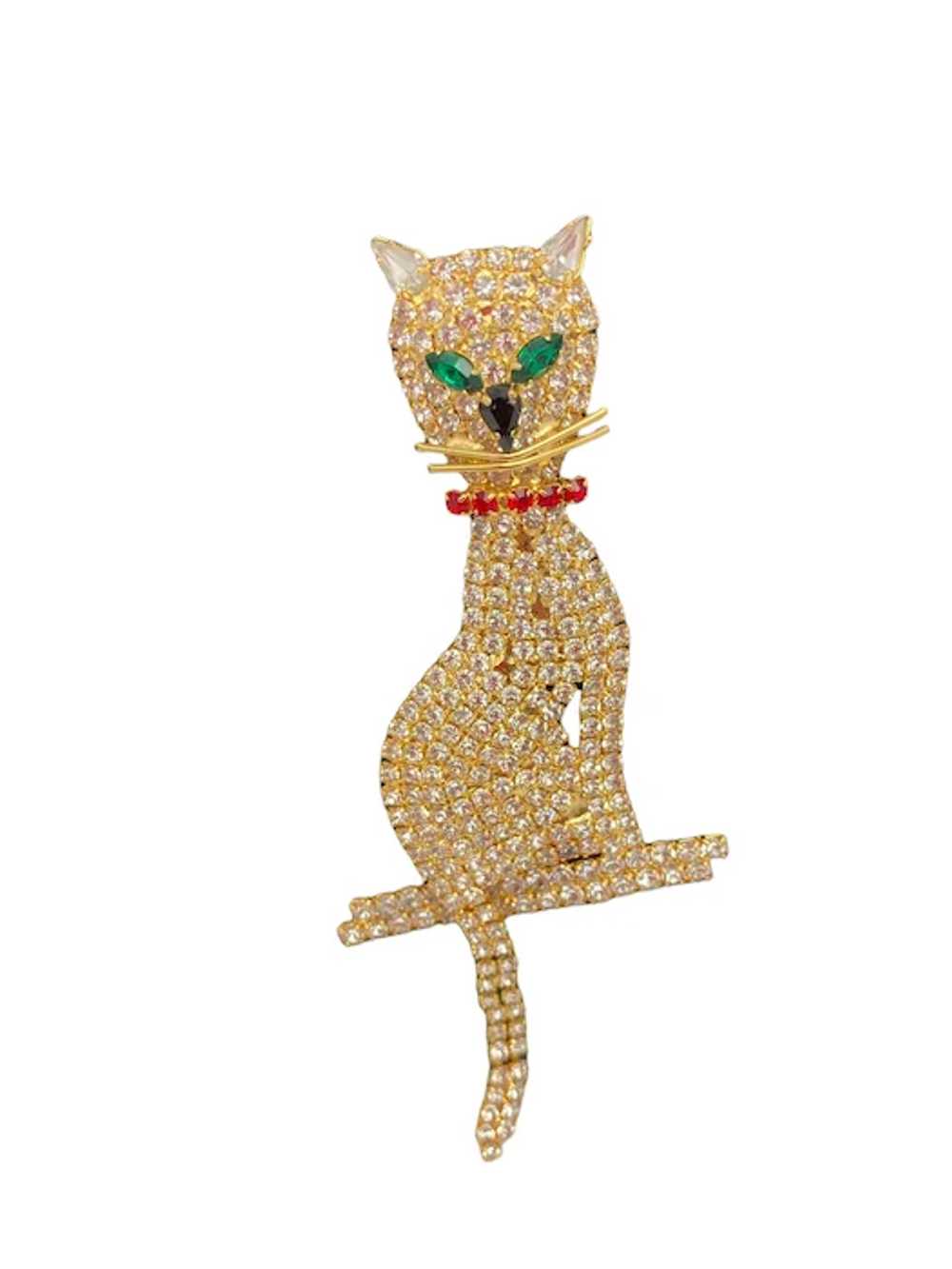 Large Rhinestone Cat Pin With Articulated Tail - image 2