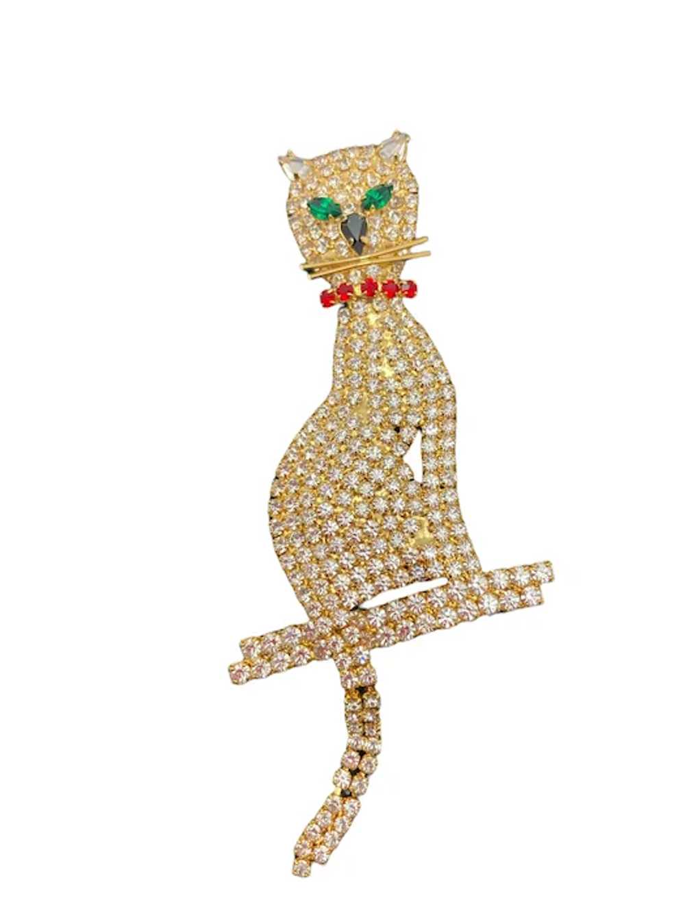 Large Rhinestone Cat Pin With Articulated Tail - image 3