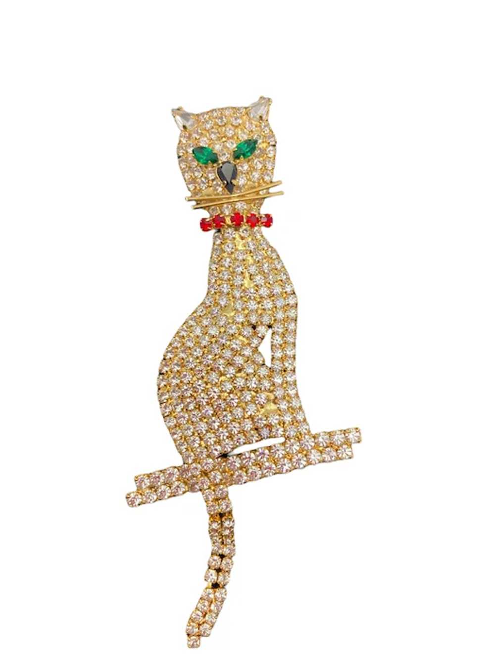 Large Rhinestone Cat Pin With Articulated Tail - image 4