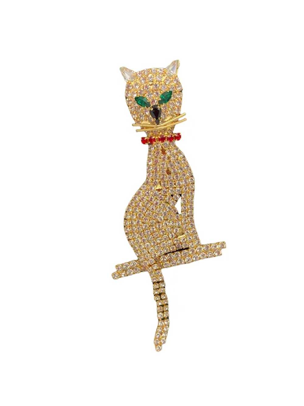 Large Rhinestone Cat Pin With Articulated Tail - image 5