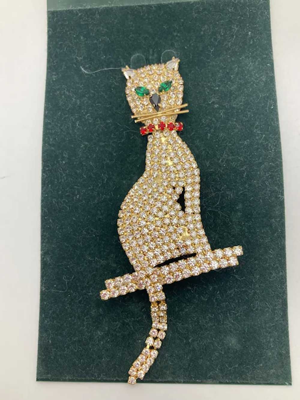 Large Rhinestone Cat Pin With Articulated Tail - image 6