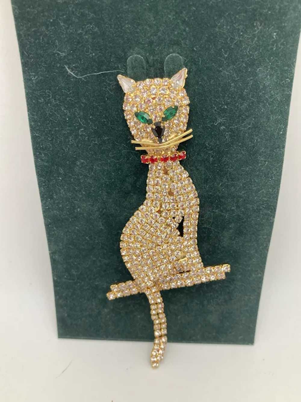 Large Rhinestone Cat Pin With Articulated Tail - image 8