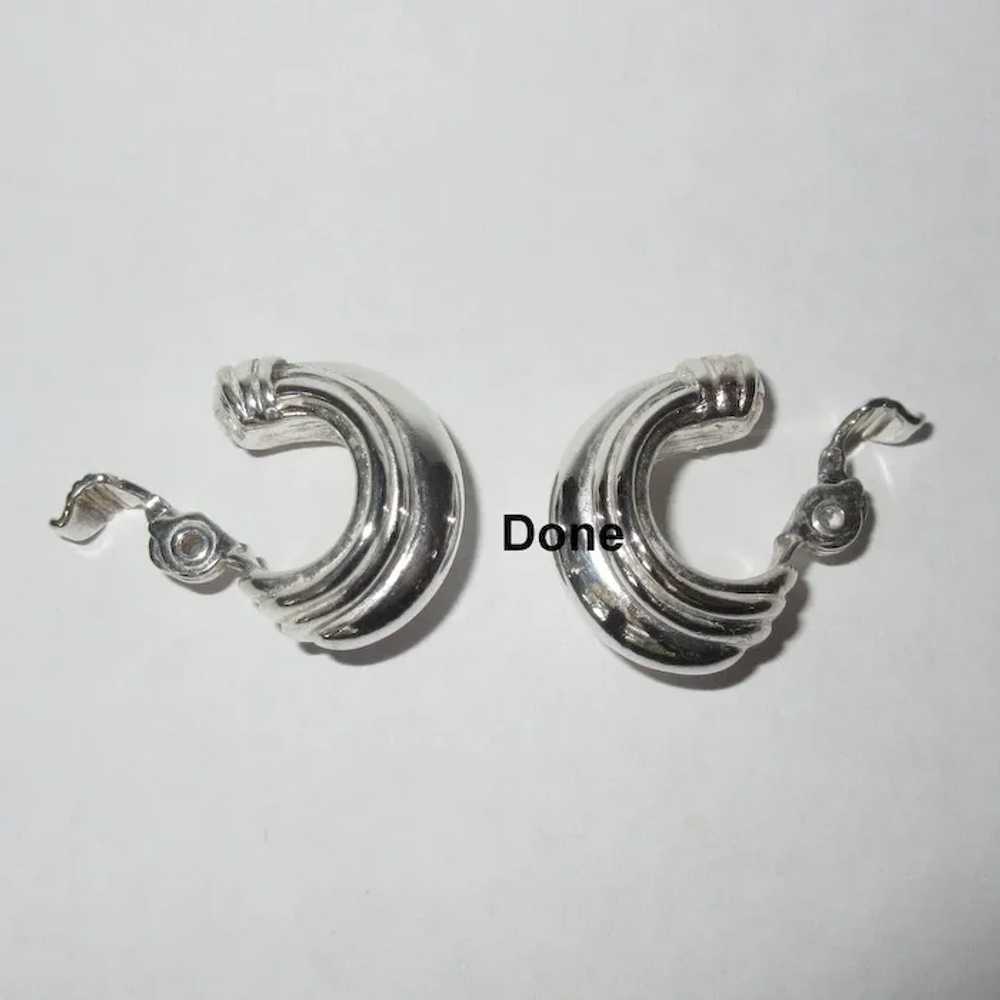 Monet Earrings, Vintage Half Hoops, Silver Toned … - image 2